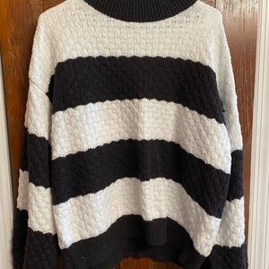 Nine West Black & White Striped Turtleneck Sweater